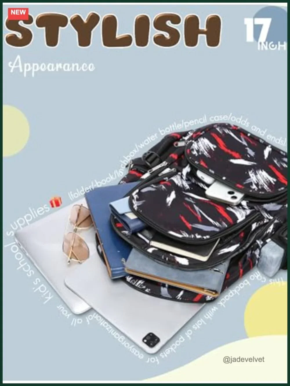 Kids Backpack with Laptop Compartment, Water-Resistant, S-Shaped Straps, 25L